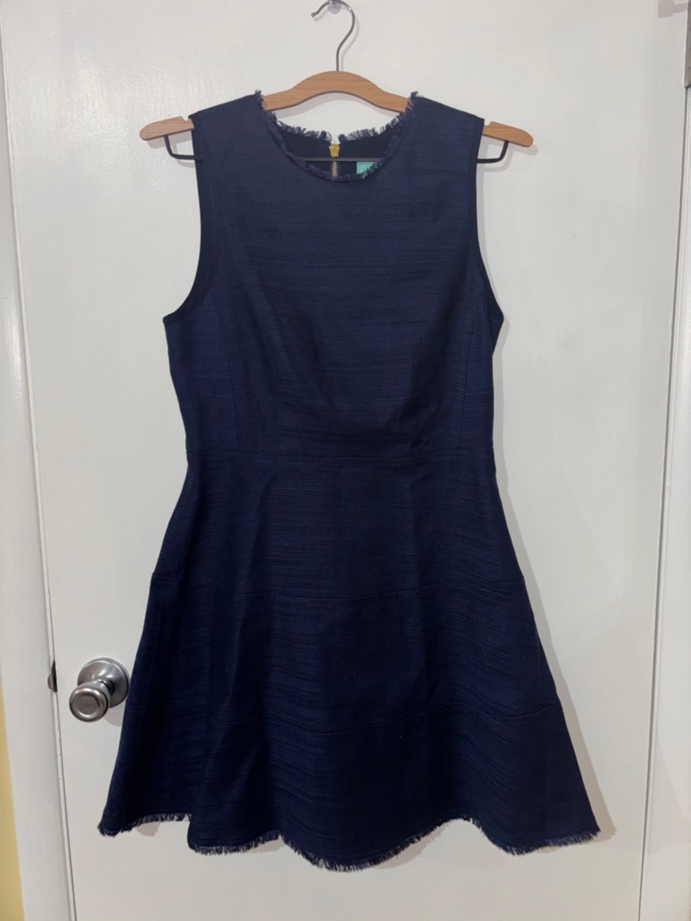 Sail to Sable Navy Textured Sleeveless A-Line Mini Dress